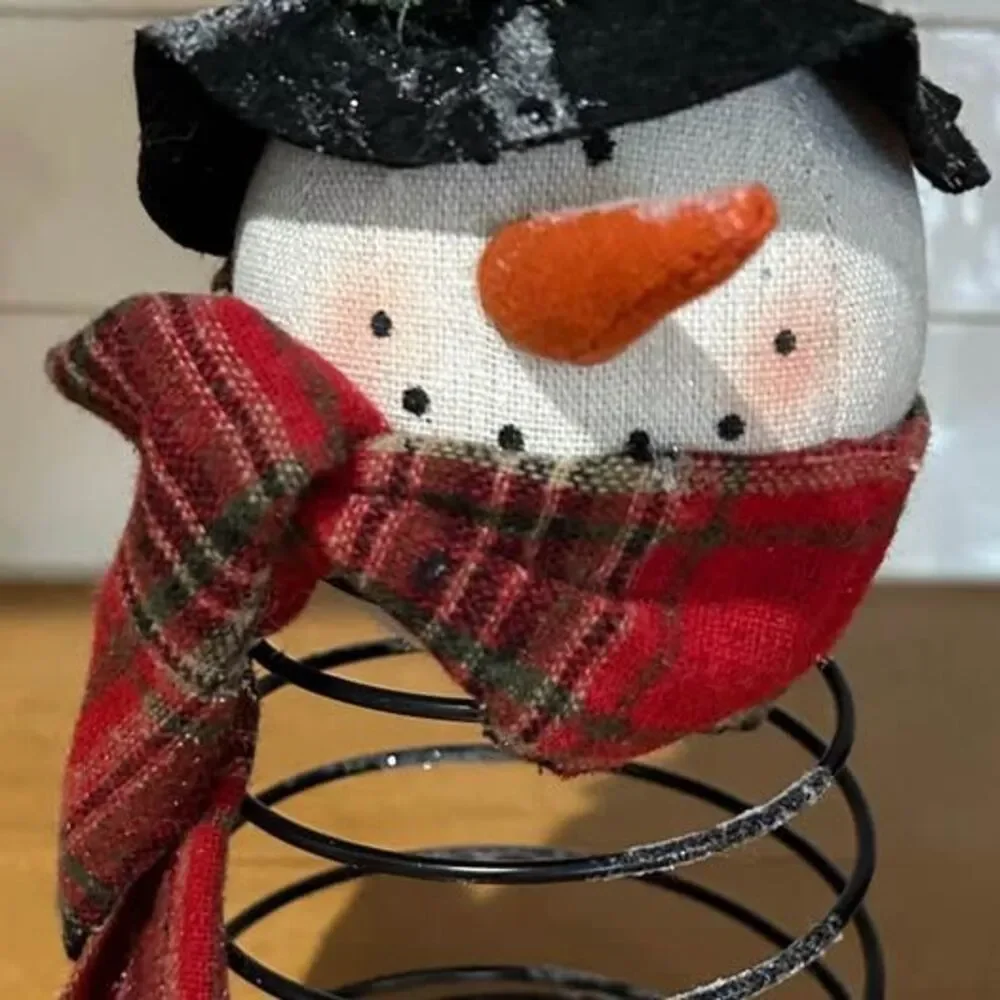 Primitive Style Snowman on a Metal Spring Base